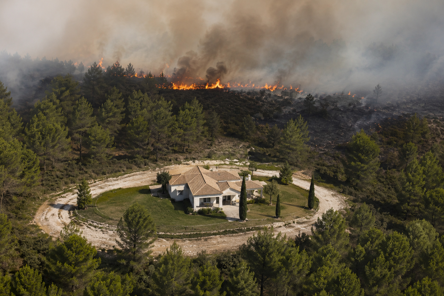 Vivienda en interfaz urbano-forestal con medidas de protección preventiva frente a incendios forestales