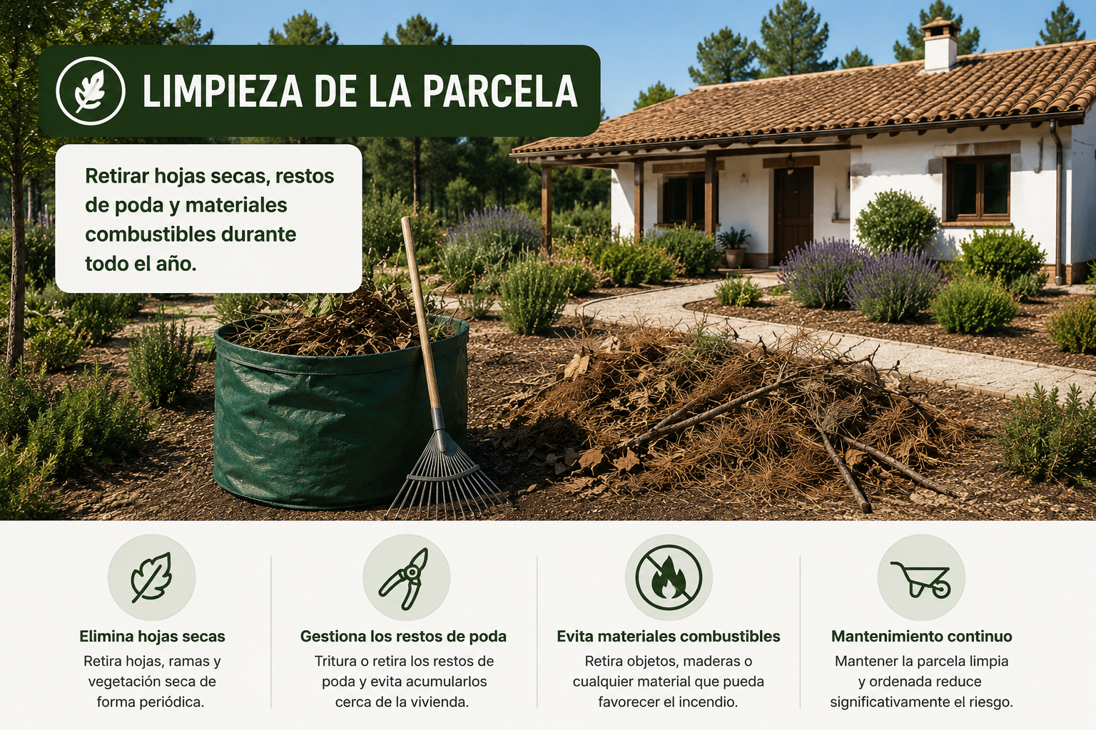 Limpieza de vegetación y restos combustibles alrededor de una vivienda